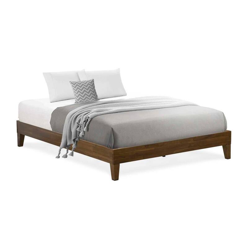 Queen Size Bed Frame - Solid Wood Legs, Walnut Finish - Platform Bed with Headboard