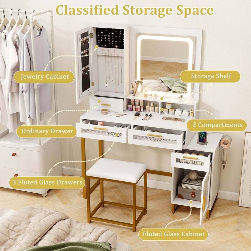 Costway Modern Vanity Set with Mirror and Lights 3 Lighting Modes & - See Details