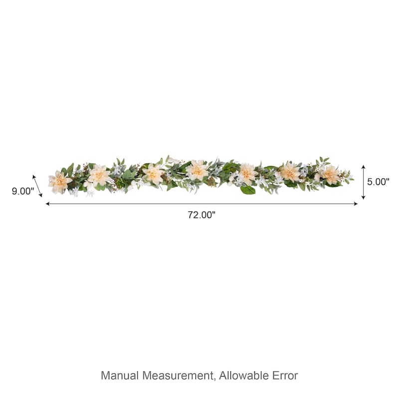 Glitzhome Peach Dahlia Floral Wreath Teardrop Garland