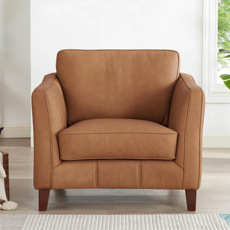 Hydeline Aria Top Grain Leather Sofa Loveseat and Chair Set with Feather Memory Foam and Springs