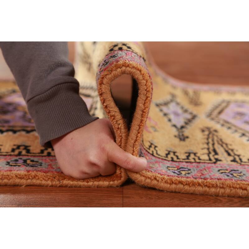Geometric Viss Indian Runner Rug Hand-Knotted Wool Carpet - 2'7"x 9'10"