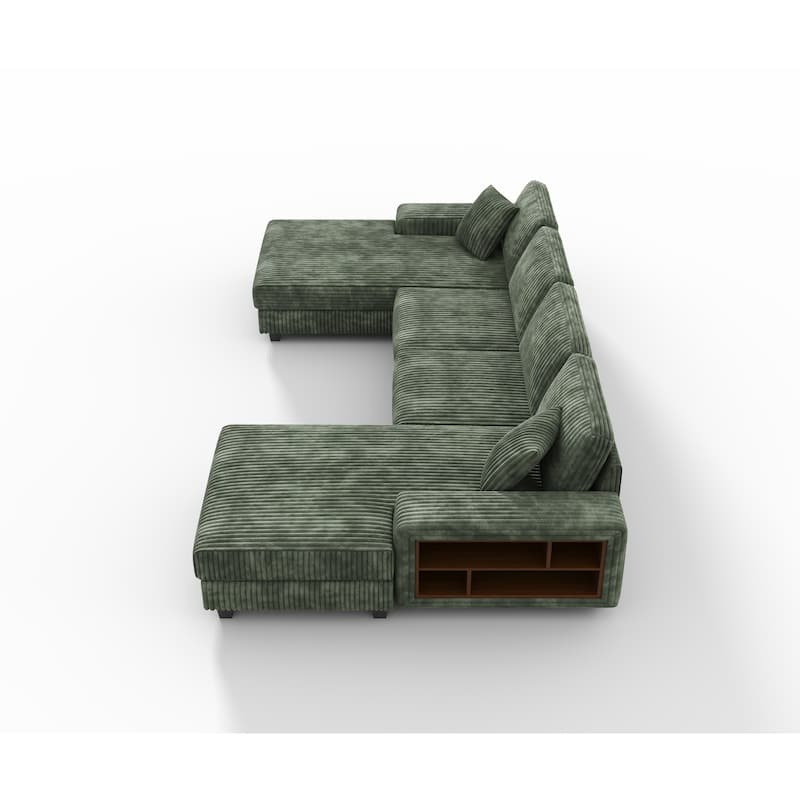 Corduroy Fabric Convertible Sleeper Sofa with Side Shelves