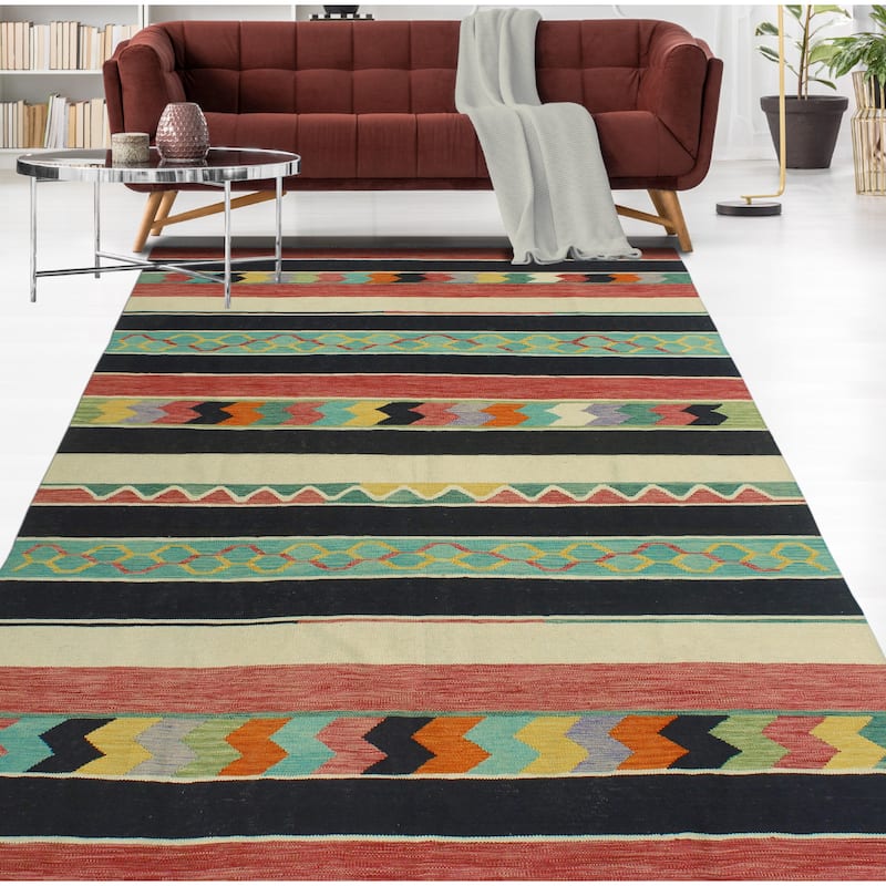 Modern Flatweave Violeta Ivory/Black Rug - 6'6" x 10'0"