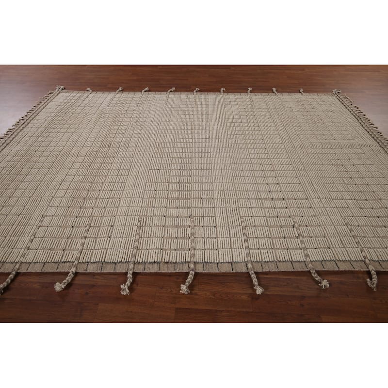 Earth Tone Moroccan Modern Area Rug Handmade Wool Carpet - 7'0"x 10'7"