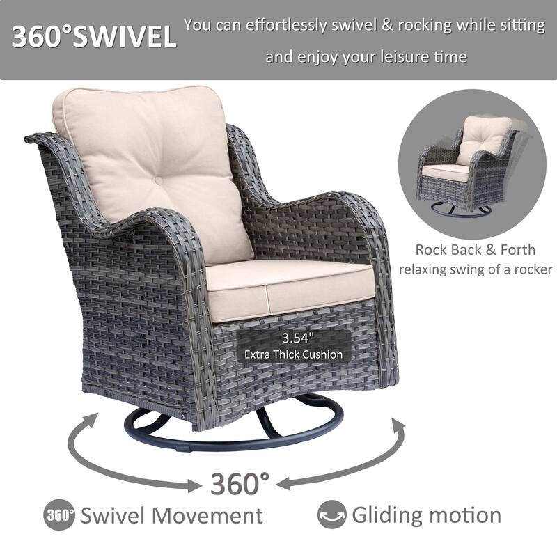 High Back Wicker Patio Furniture Outdoor Swivel Chair Set with Cushion