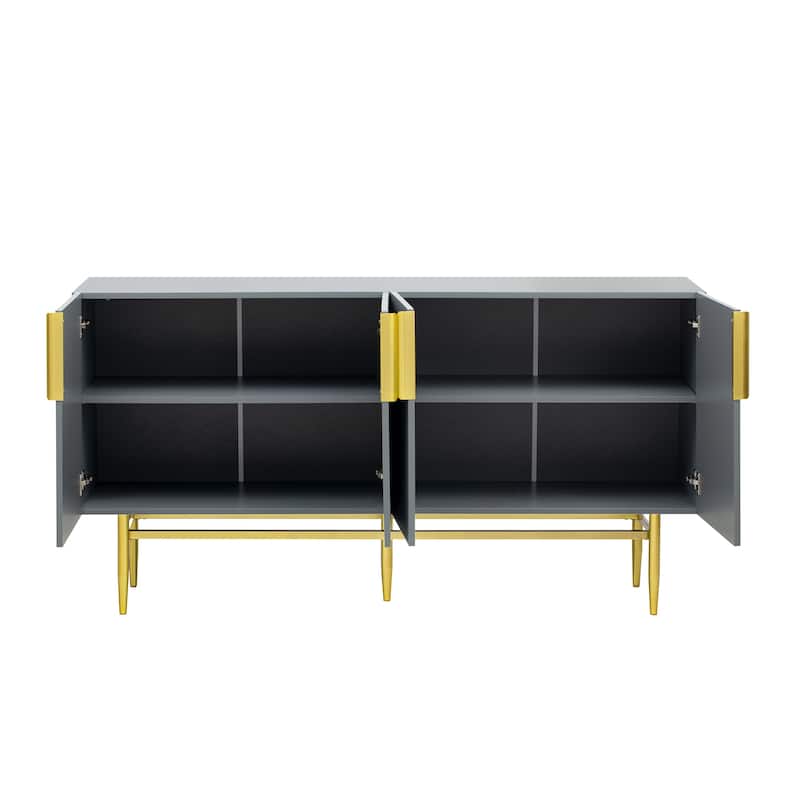 Buffet Cabinet Wave Stripe Design Sideboard with Gold Handles and Legs, TV Console Table Accent Cabinet with Adjustable Shelves