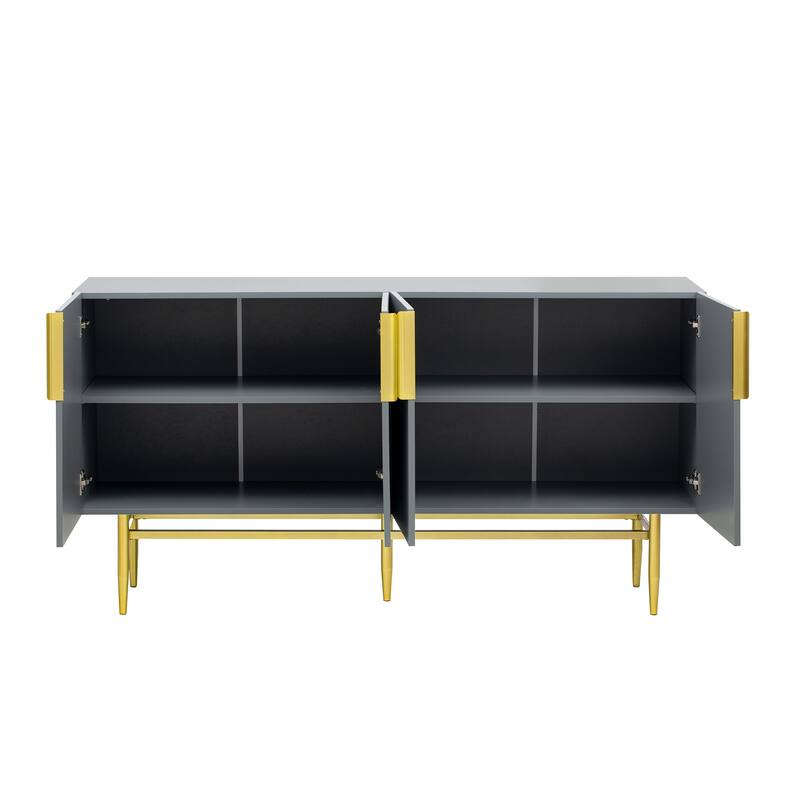 Stylish Sideboard Buffet Cabinet with Wavy Stripe Design, Gold Metal Legs, Ample Storage Space for Hallway, Living Room