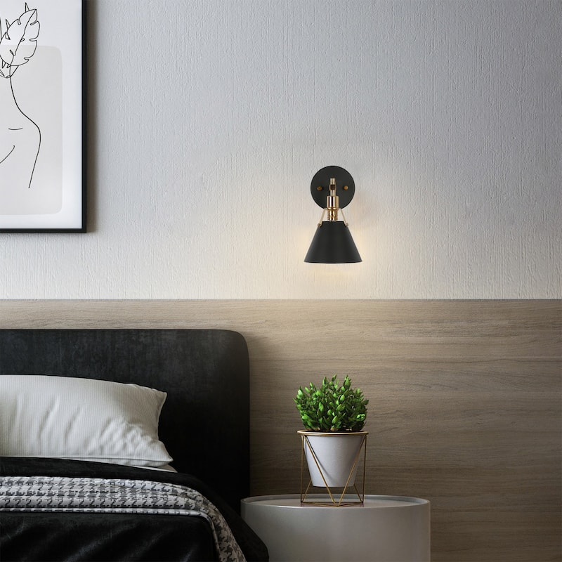 Modern Farmhouse 1-Light Cone Wall Sconce Black Bathroom Vanity Lights - L 6" x W 6.5" x H 10"