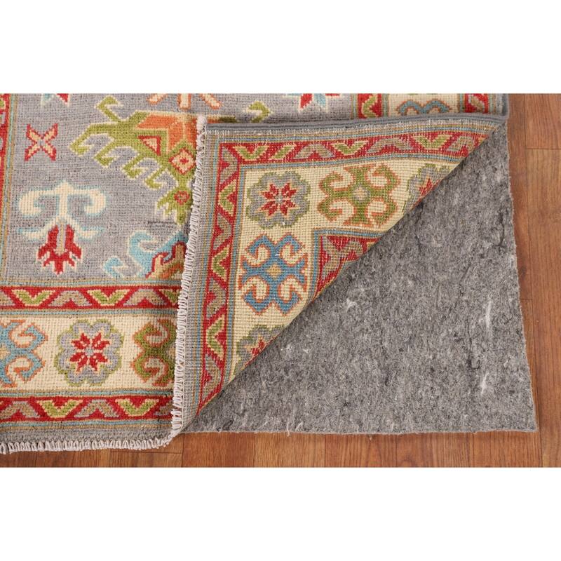 Gray Geometric Kazak Oriental Accent Rug Handmade Wool Carpet - 2'8" x 3'11"