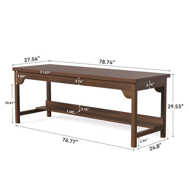 2 Person Desk with Bookshelf, 78.7 Inch Long Office Desk Double Table