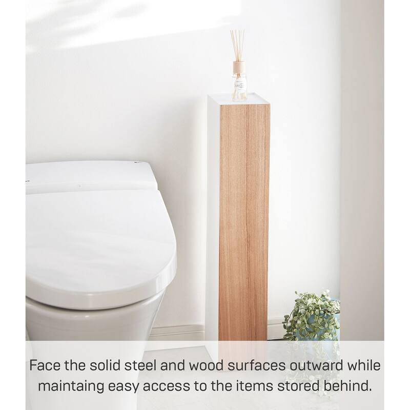 Yamazaki Home Toilet Supplies Stocker, Steel and Wood, Holds 13.2 lbs - White