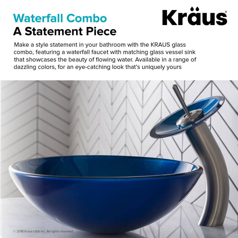 Kraus Bathroom Combo - 16-1/2" Irruption Blue Glass Vessel Bathroom