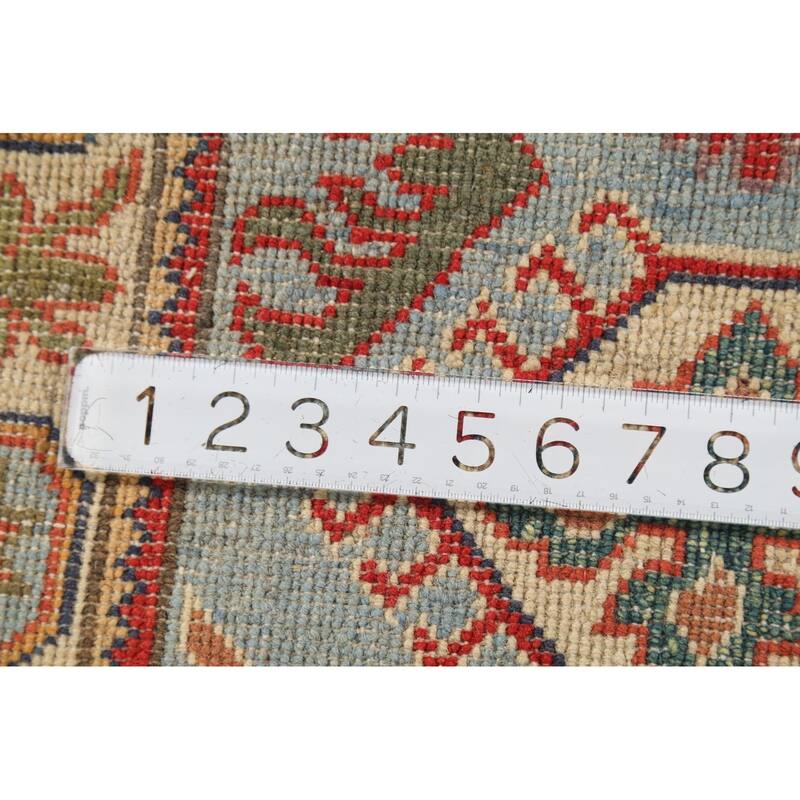 Light Blue Geometric Kazak Oriental Accent Rug Handmade Wool Carpet - 2'1"x 2'10"