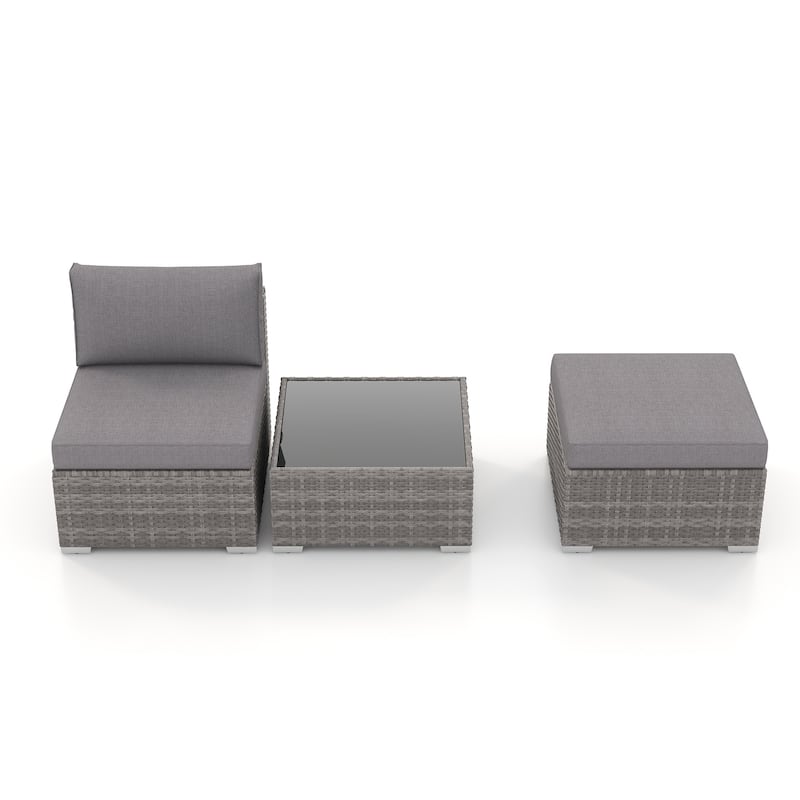 Outdoor 3-Piece Wicker Sofa Set with Ottoman