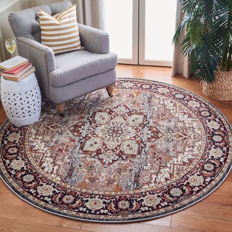 SAFAVIEH Herat Jeanna Traditional Rug - 6'7" Round - Red/Ivory