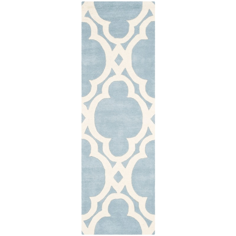 SAFAVIEH Handmade Chatham Naemi Modern Wool Rug - 2'3" x 7' Runner - Blue/Ivory