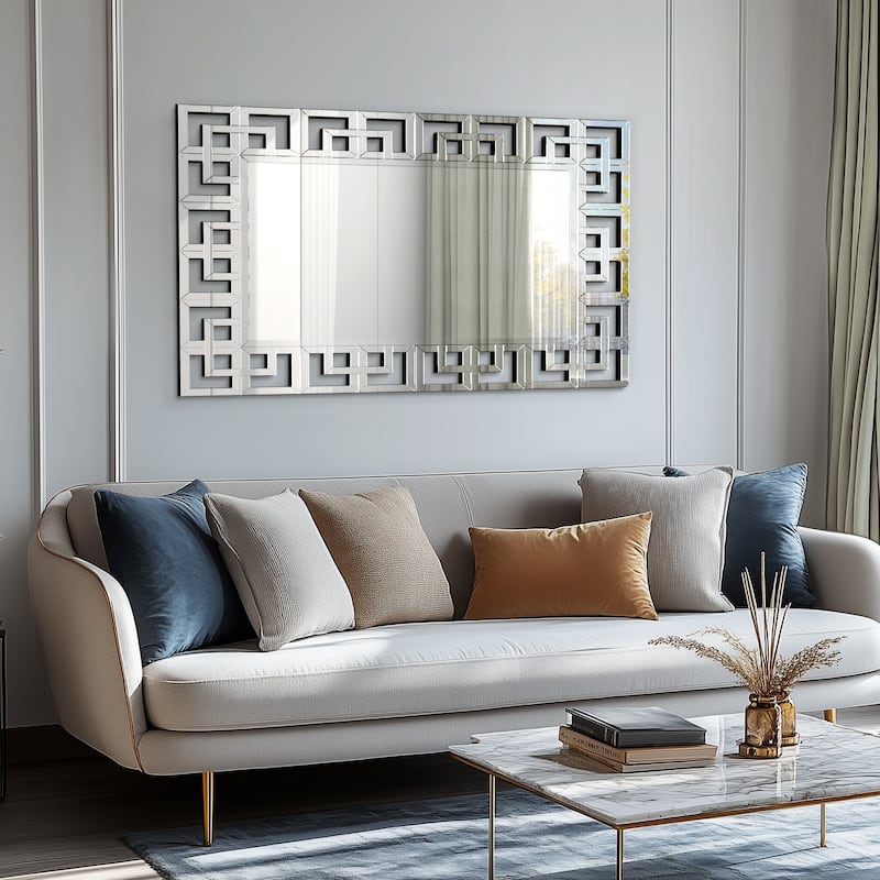 Large Elegant Geometric Border Beveled Decorative Wall Mirror for Home - 40in.Wx28in.H