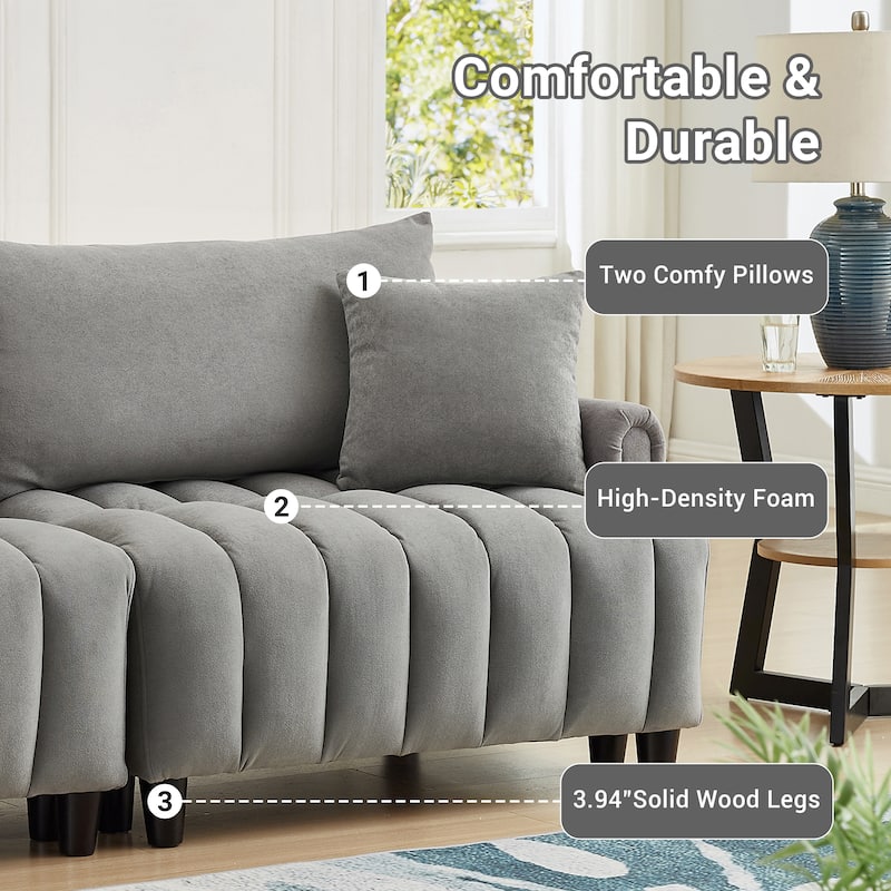 Futon Loveseat Couch Convertible into Sleeper Sofa Bed with Hidden Storage and Adjustable Backrest, Modern Loveseat Sleeper