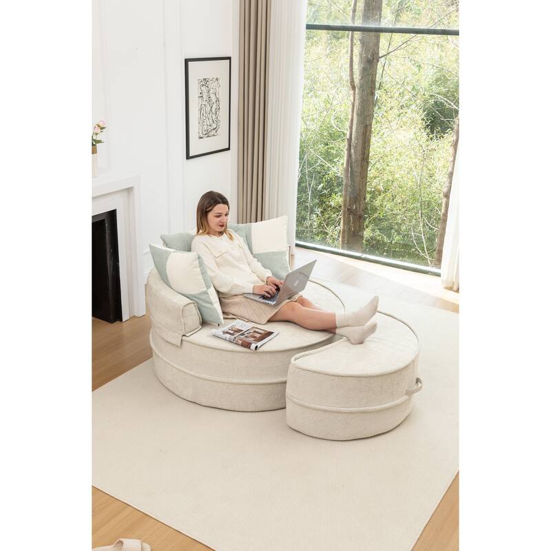 Oversized Barrel Chair with Ottoman & Pillows