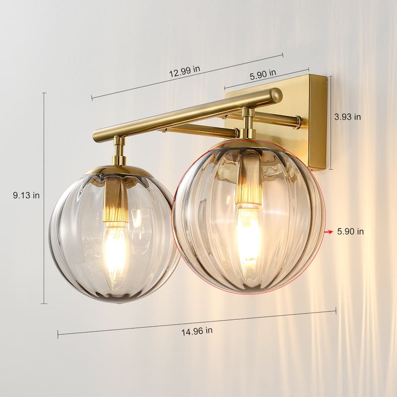 Dimmable Bathroom Vanity Lights with Ribbed Clear Glass Shade Vanity Light Fixture