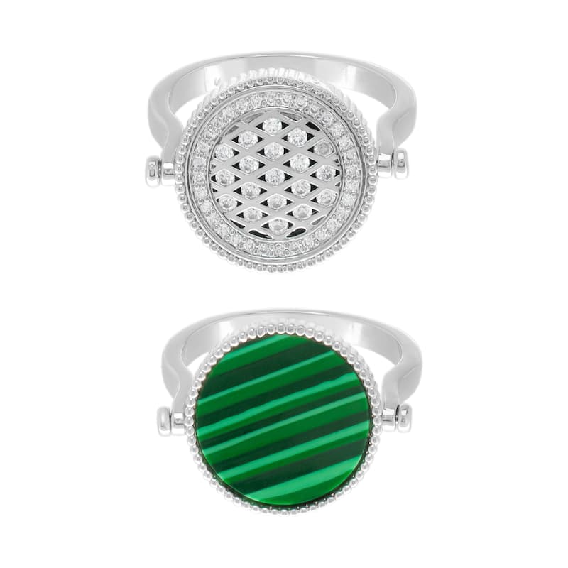 Victoria Townsend Fine Silver Plated Green Lapis & Cubic Zirconia Flip Ring. - 9