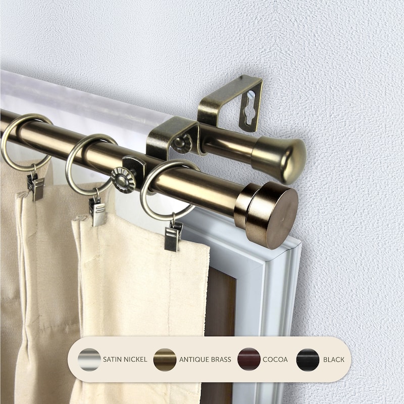 Cap 13/16 Inch Double Curtain Rod with Sleek Finials, Ideal for Layering Sheer and Heavy Drapes with Effortless Style - 48