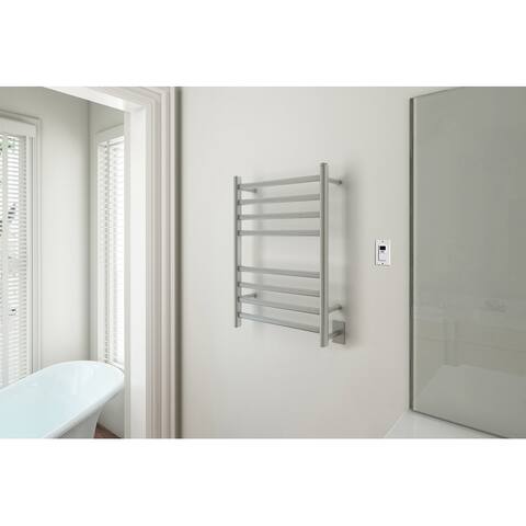 Ancona Prima Dual Extended 8-Bar Towel Warmer in Brushed Stainless Steel, Timer