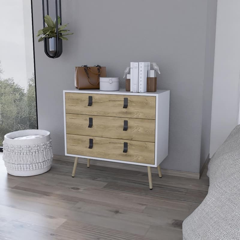 Modern Bedroom Dresser 3 Drawer Wood Chest with Metal Handles and Smooth Metal Slides for Bedroom or Office