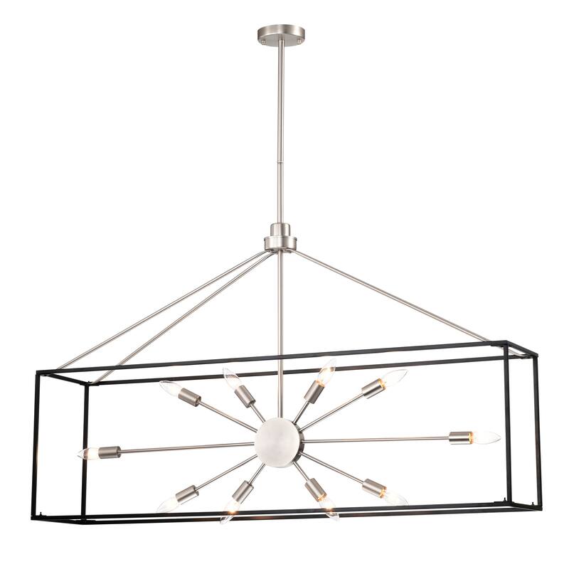 Lysandra 48 Inch Modern Clean Look Style Silver Satin and Matte Black Finish Ceiling Lighted Chandelier 10-Light - Silver Satin/Matte Black