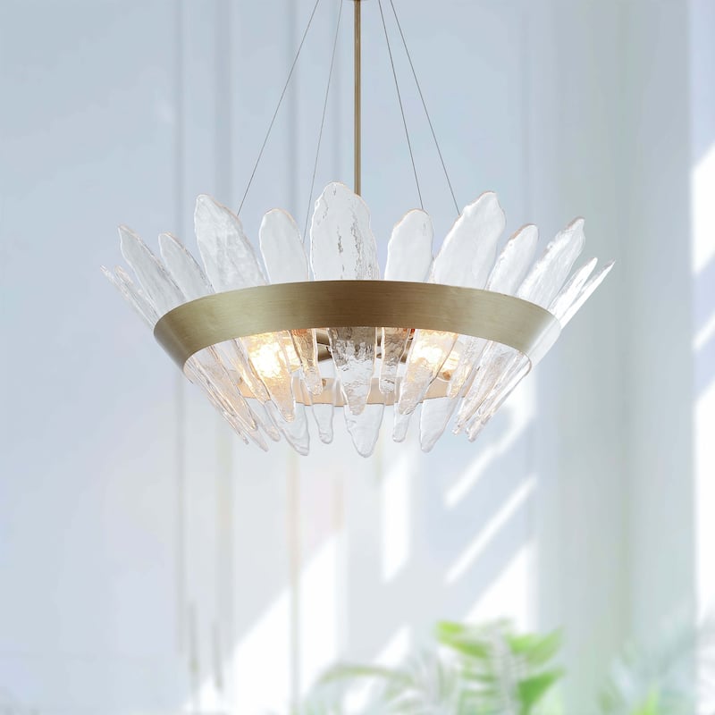 Marta 4-Light 29" Modern Handcrafted Glass Chandelier - Brushed Champagne Silver