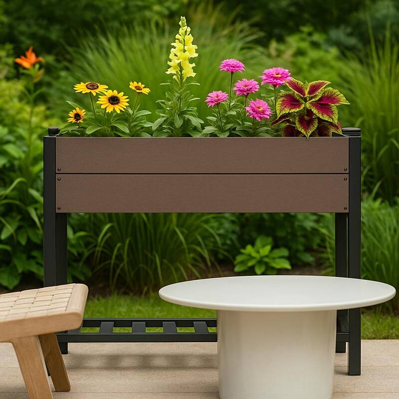 All-Weather Elevated Garden Bed, with Storage Shelf