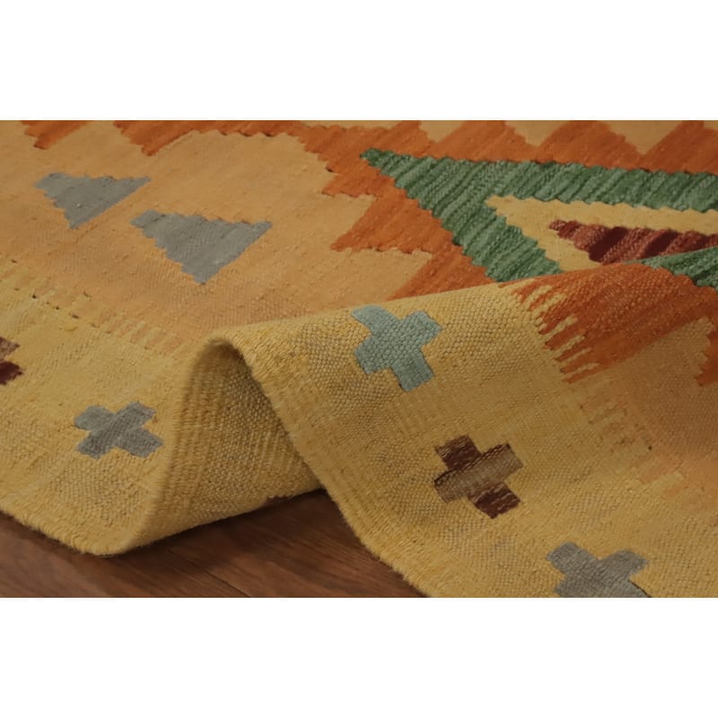 Hand Woven Oriental 100% Wool Carpet Southwestern Tribal Oranges & Rust Kilim Runner Rug - 11' 4'' X 2' 9''