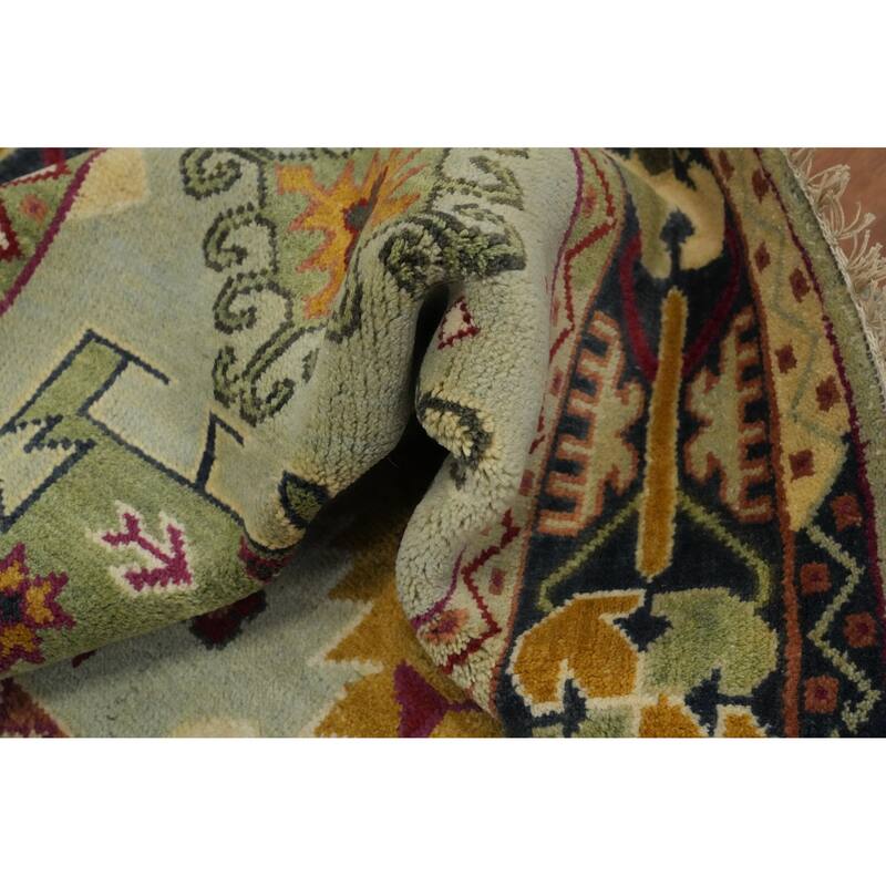 Hand-knotted Traditional Wool Green Geometric Oriental Area Rug - 12' 0'' X 9' 0''