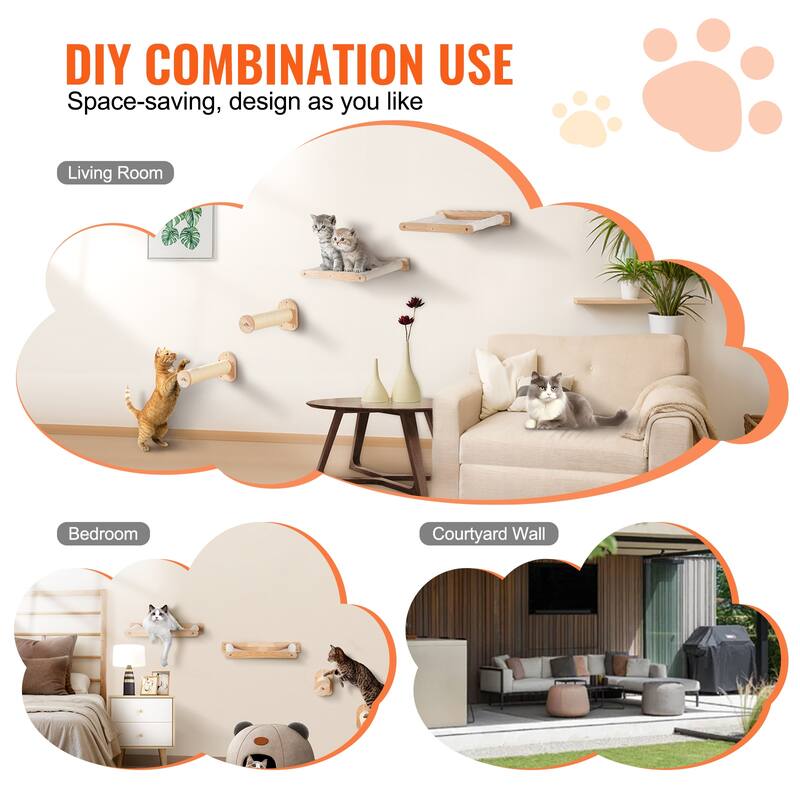 Wall Mounted Cat Shelves, Cat Wall Shelves and Perches with Jumping Boards, Hammock, Sofa, Cat Tree & Cat Grip