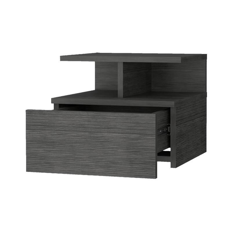 2-Tier Floating Nightstand with Drawer and Shelf
