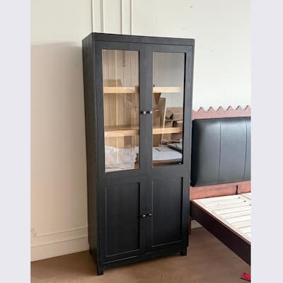 74.5"Tall Display Cabinet with Glass Doors, Modern Style China Cabinet, Curio Cabinet for Collectibles Figures Trophies