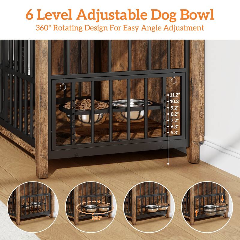 Large Dog Crate Furniture, 78"L Wooden Dog Crate Kennel with Removable Divider