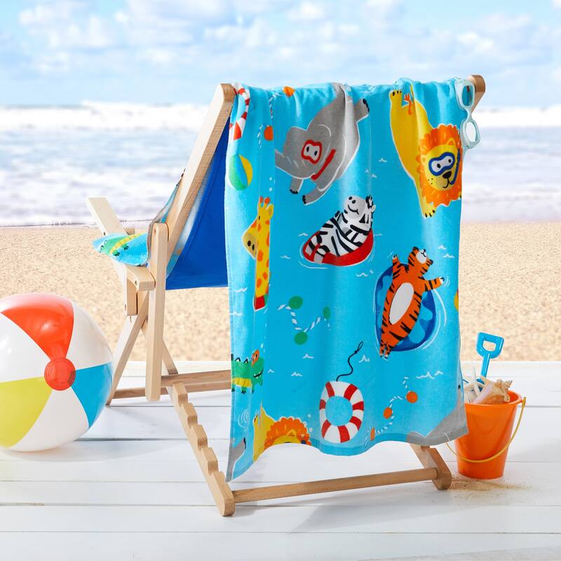 Linery & Co. 100% Cotton Printed Beach Towel for Kids, 30" x 60"