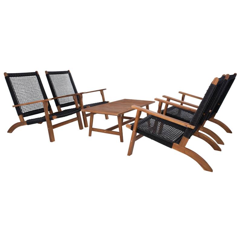 SAFAVIEH Outdoor Tuong 5-Piece Acacia Wood Coffee Set - 27Wx48Dx26H