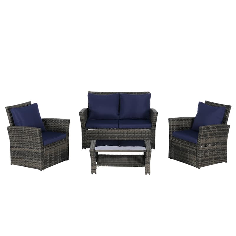 4 Pieces Outdoor Patio Furniture Sets,Garden Rattan Chair Wicker Set - N/A