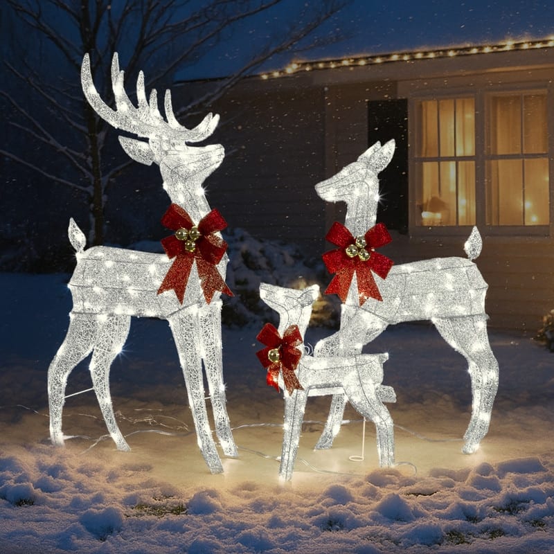 3-Piece Lighted Christmas Reindeer Family Set Outdoor Decorations Weather Proof Sparkling Deer Family