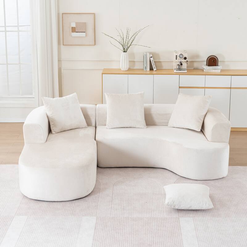 Convertible Sectional Sofa with L-Shape Chaise, Corduroy Upholstered Sleeper Sofa, Modular 3 Seat Compression Sofa