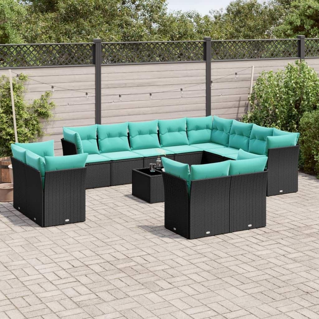 vidaXL Patio Sofa Set with Cushions Outdoor Conversation Furniture Poly Rattan - 21.7" x 24.4" x 27.2"