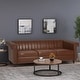 preview thumbnail 28 of 38, Drury Channel Stitch Faux Leather Sofa with Nailhead Trim by Christopher Knight Home - 83.00" L x 32.50" W x 27.00" H Cognac Brown + Dark Brown