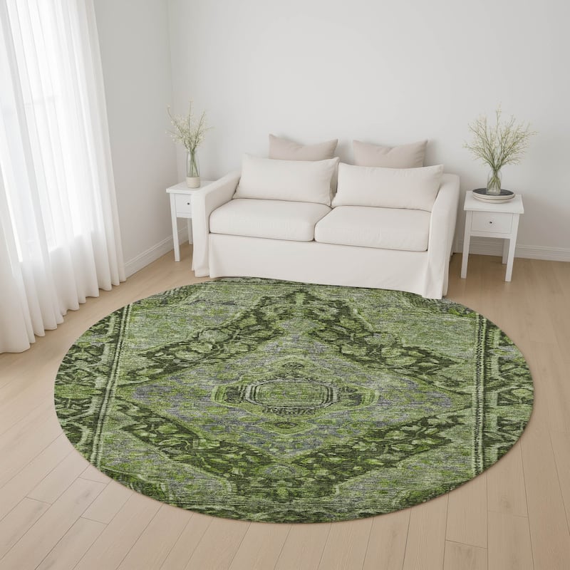 Premium Washable Super Soft Traditonal Marcus Mayfield Rug - Olive - 8' x 8'