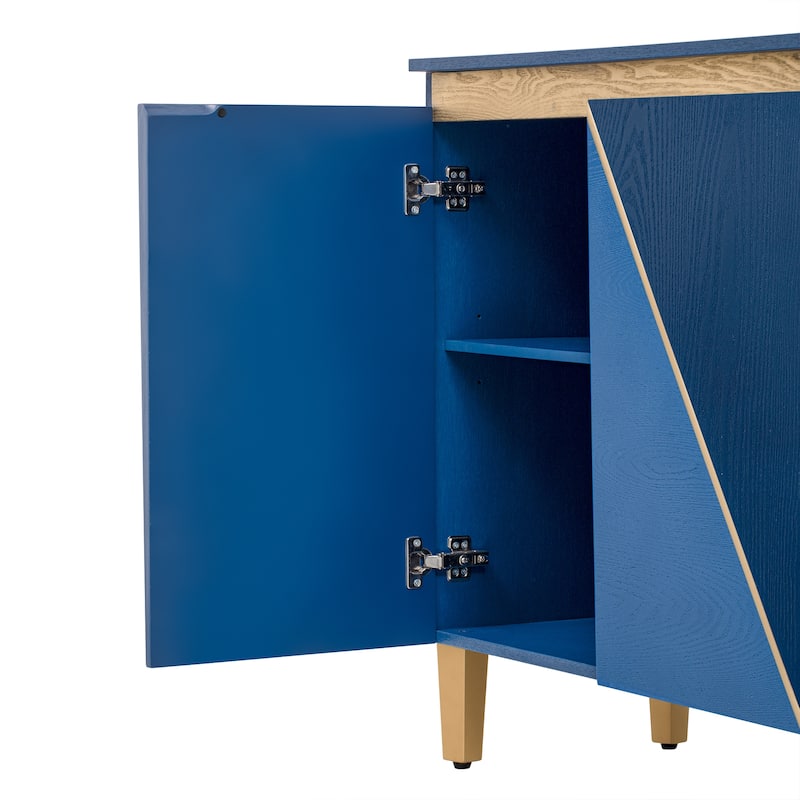 Roomfitters Retro 4-Door Buffet Cabinet with Dimensional Effect Doors, Adjustable Shelves for Dining Kitchen or Living Room