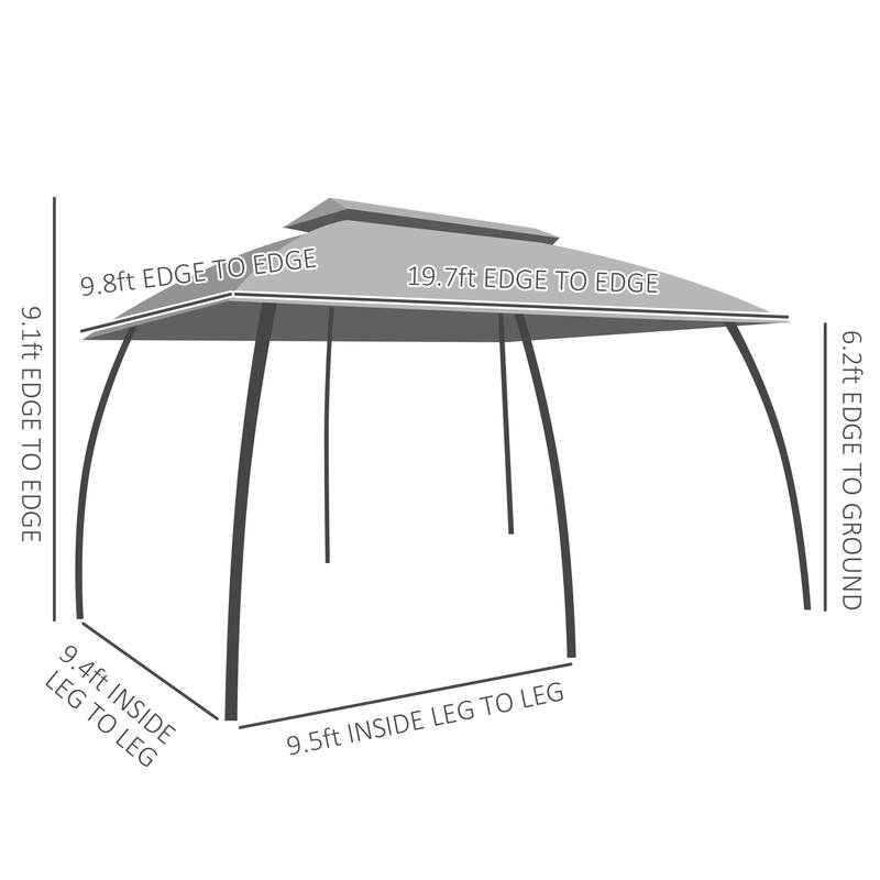 118" x 236" Dark Grey Outdoor Gazebo with Mesh Netting and Two-Tier Roof Included Stakes - 118" L x 236.25" W x 109.5" H