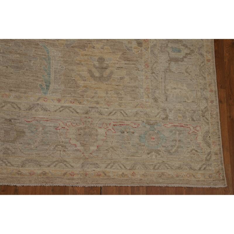 Hand Knotted Oriental 100% Wool Carpet Transitional All-Over Brown Oushak Area Rug - 13' 9'' X 10' 3''
