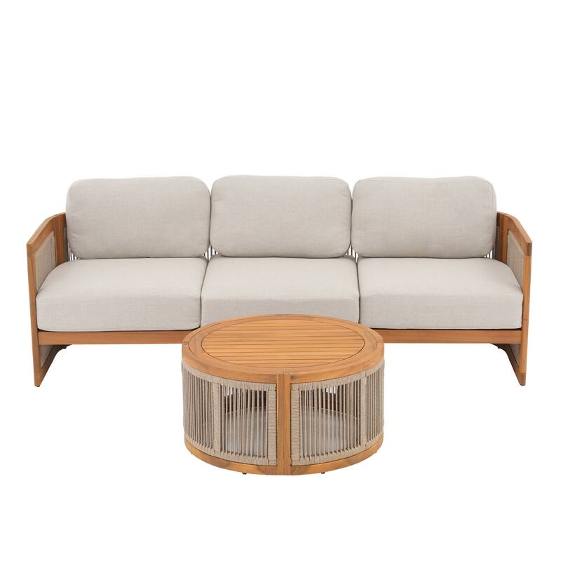 Outdoor 3-person Wooden Conversation Sofa Set