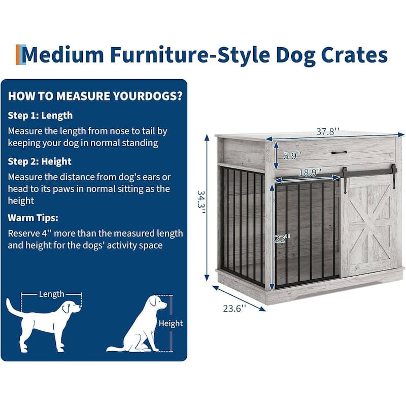2-in-1 Dog Crate Furniture, Farmhouse Dogs Kennel for Small Medium Dogs